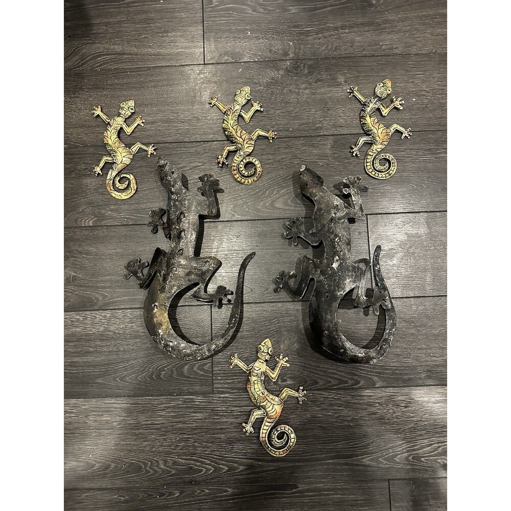 VINTAGE METAL WALL ART SCULPTURE 6 GECKOS